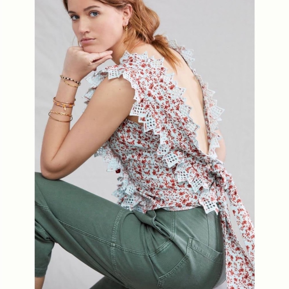 Anthropologie Blue Tassel Tie Back Open Top Med